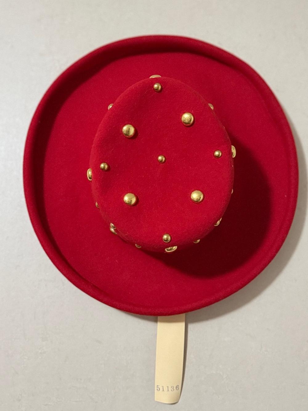 Vintage Bollman Hat Co. Red Doeskin Felt Wool Hat • Gold Studded • NWT